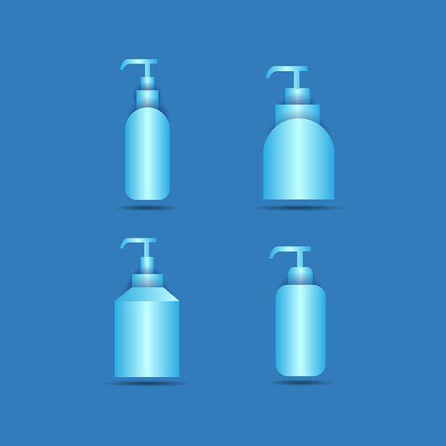 illustration of unnamed cosmetic bottles in blue