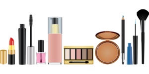 illustration of cosmetic products in a line