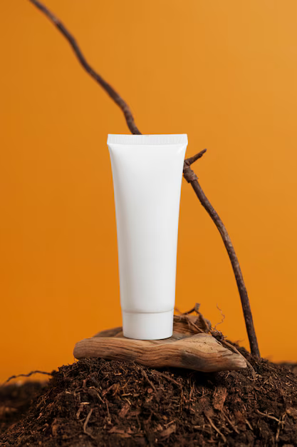 a white tube on a wooden platform with a twig in the background