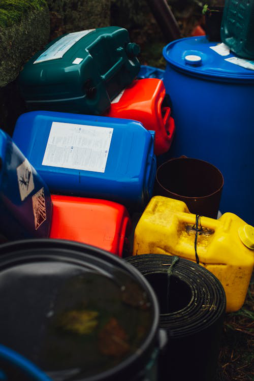 Variety of plastic containers used for packaging automotive liquids