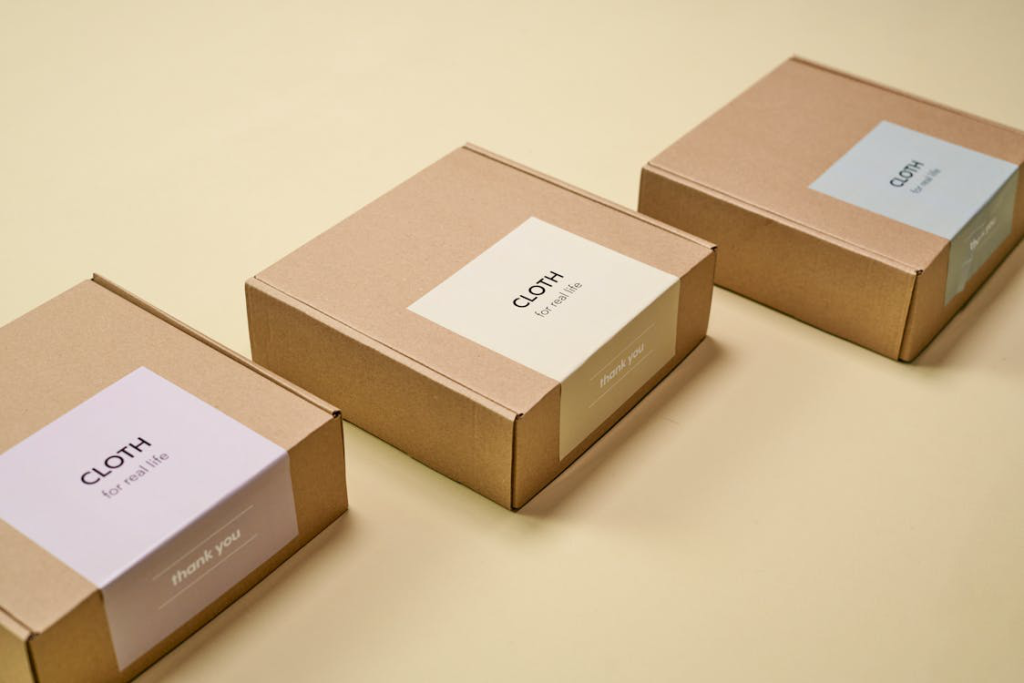 Three boxes of packing and labels.