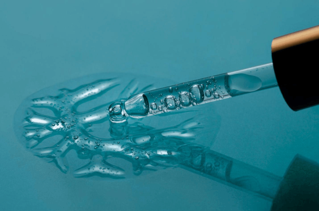 Close-up of a pipette with liquid ready to be dispensed