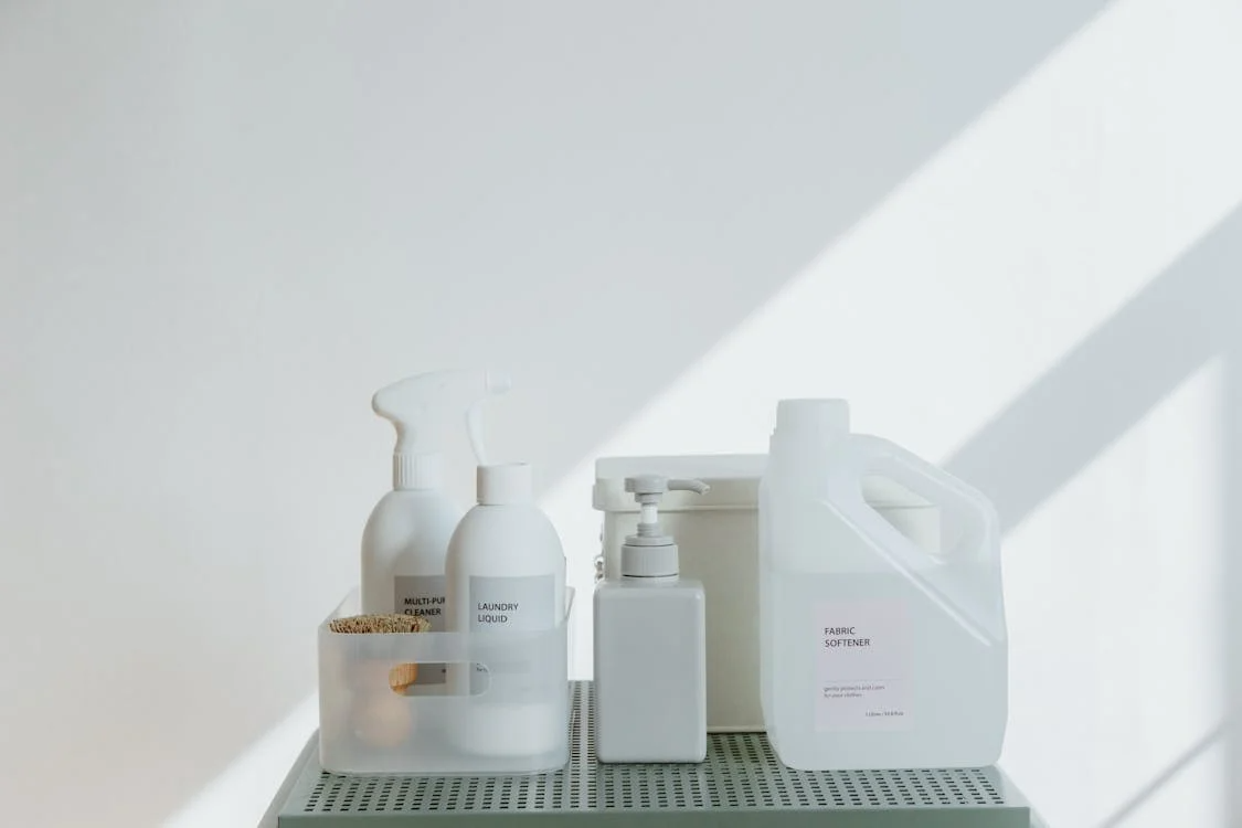 cleaning products on a table